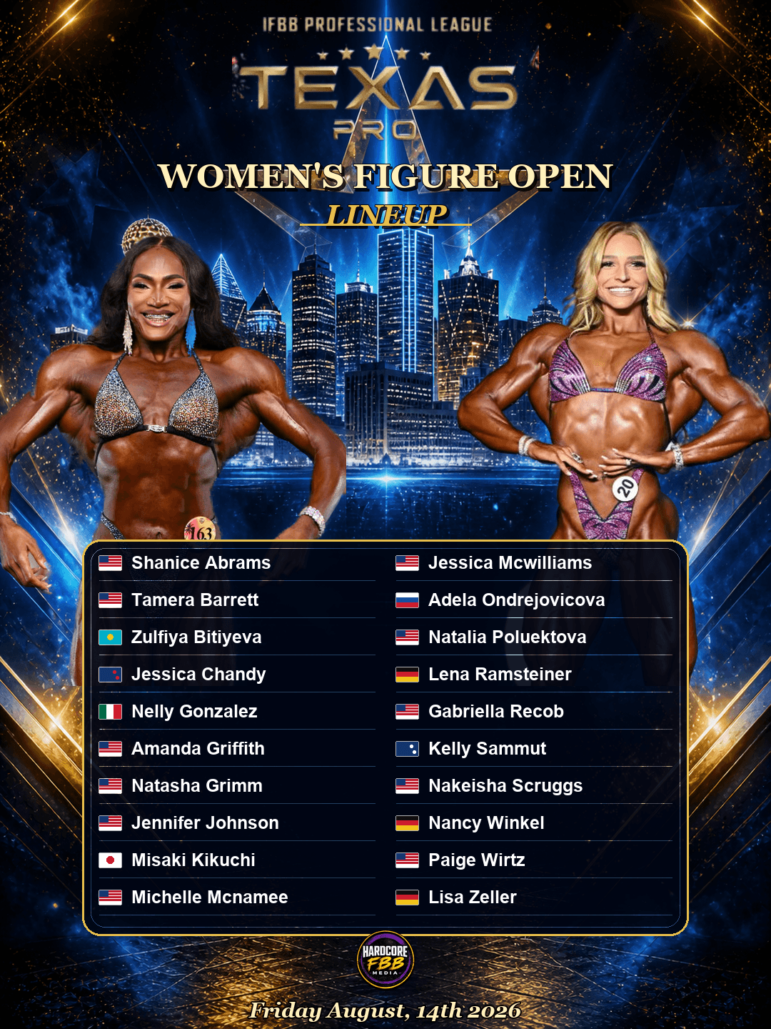 2026 Texas Pro Women’s Figure Open official lineup for Friday August 14